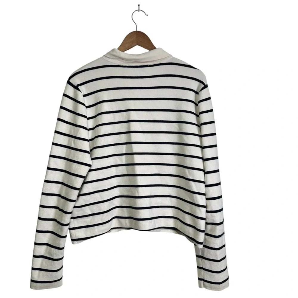 Loft Women’s L Off-White & Navy Striped Collared Knit Cardigan